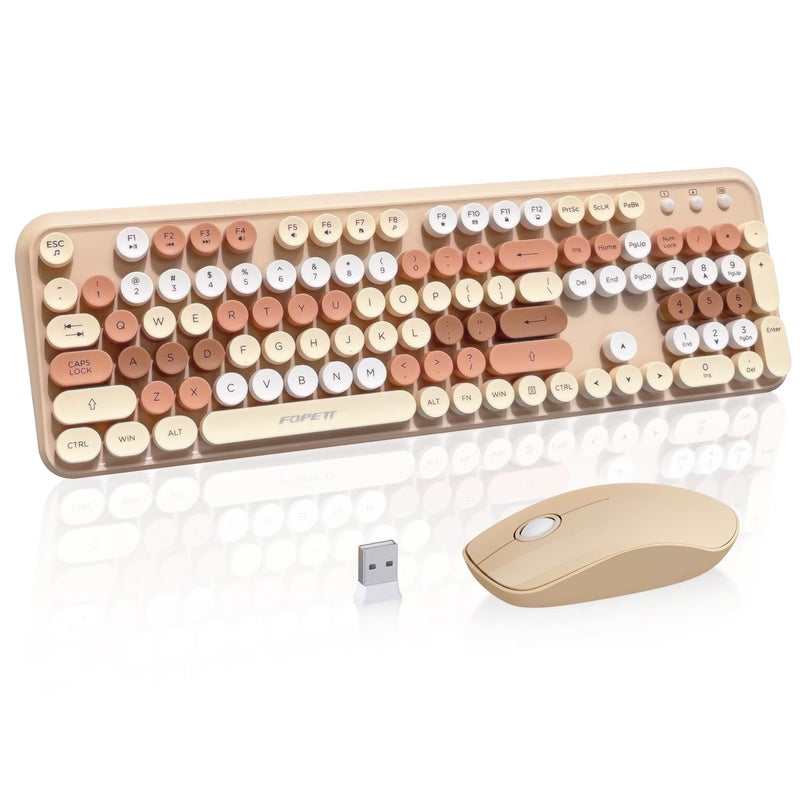 FOPETT Wireless Keyboard and Mouse Combo, 105 Keys Full-Sized 2.4 GHz Round Keycap Colorful Keyboards, USB Receiver Plug and Play, for Windows, Mac, PC, Laptop, Desktop (Milkteacolorful) - Image 1