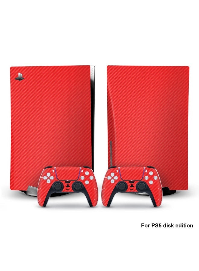 Loquat For PS5 Optical Drive Version Main Machine Game Machine Sticker Carbon Fiber Sticker PS5 Optical Drive Version Film To Picture Production-Color:Carbon Fiber Red - Image 2