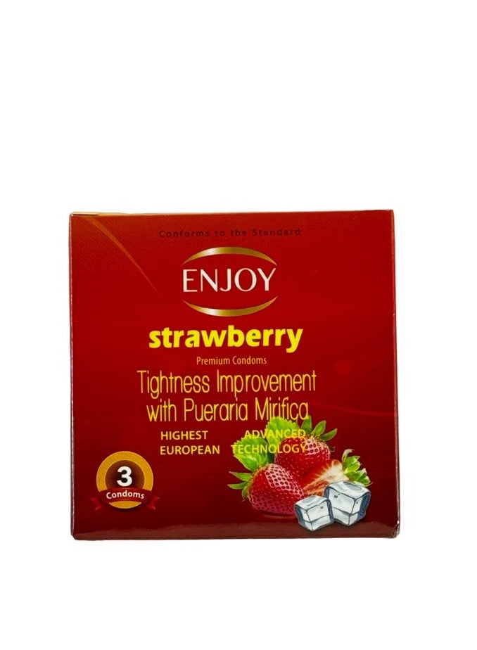 Premium strawberry flavored condoms, 3 pieces