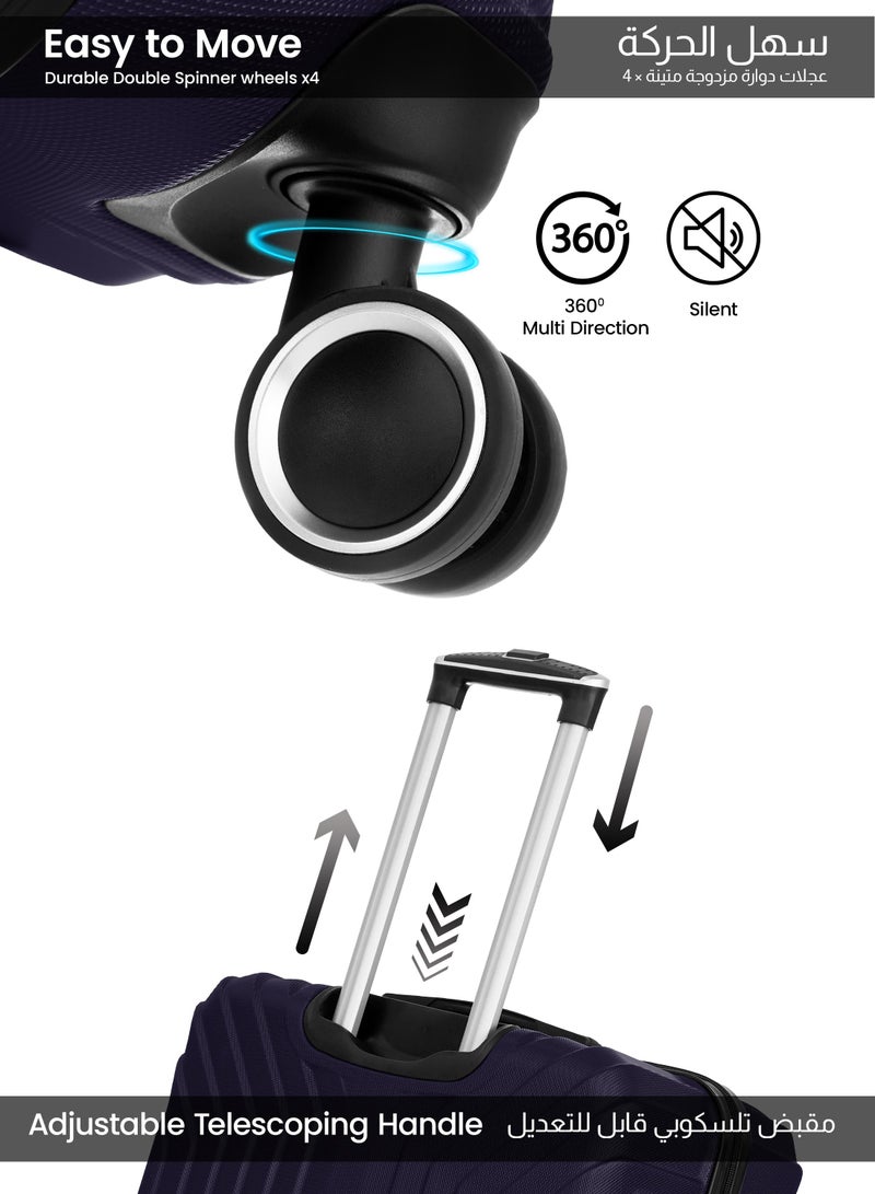 PARAJOHN Winso Series Set of 2 Luggage | Lightweight Small 10KG & Large 30KG ABS 8 Wheels Trolley Hardsided Travel Suitcase - Navy - Image 3