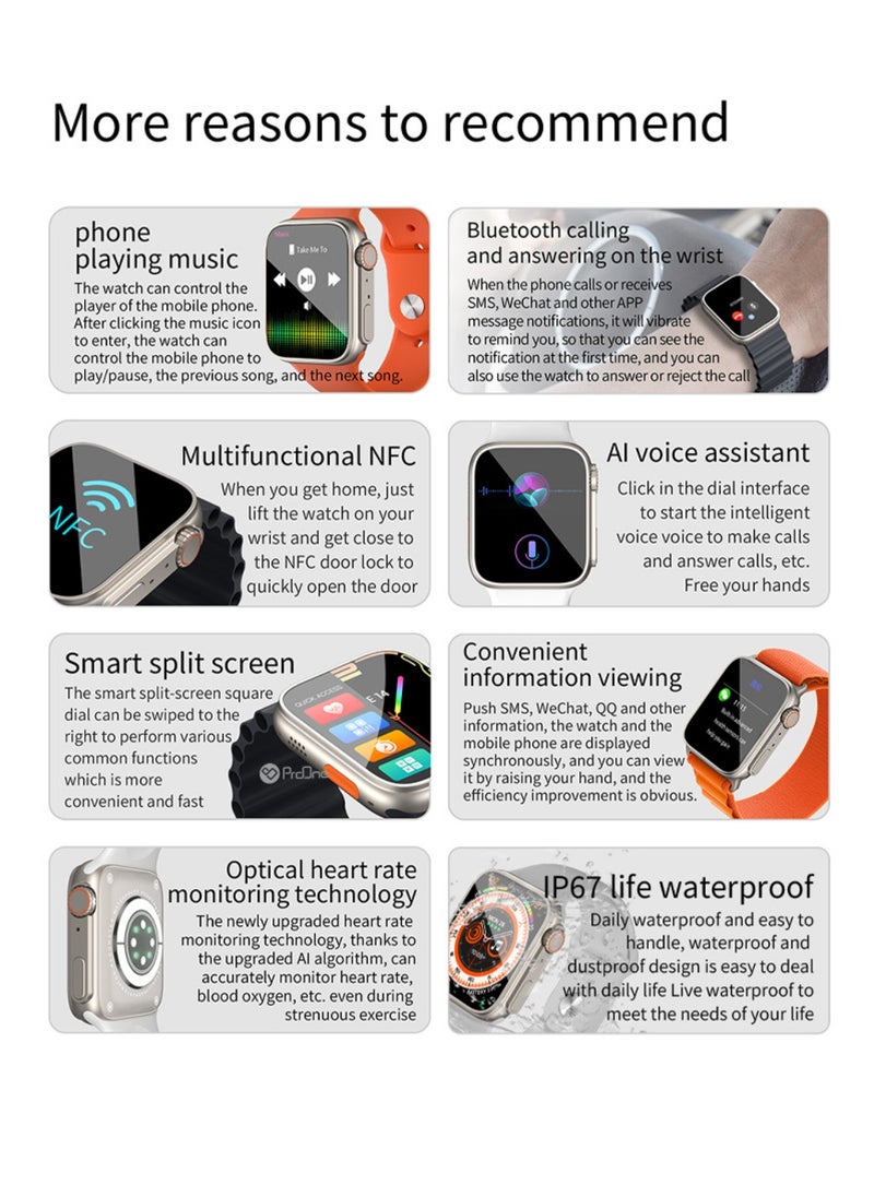 ProOne - ProOne PWS07 Smart Watch with Bluetooth Call, Health Monitoring, 1.85" HD Touch Screen, Fitness Tracker, Voice Assistant, Wireless Charging, Compatible with Android & iOS - Image 1