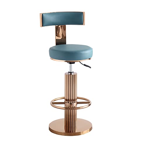 FUNROLUX Swivel Bar Stools with Backrest Modern Adjustable Height Counter Stool with Stainless Steel Legs and Comfortable Cushion Rose Bar Chairs for Kitchen Island Counter Blue