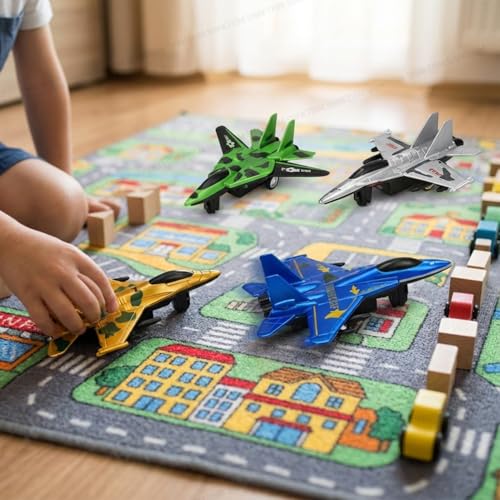 SHAKTISM Pull-Back Fighter Jets Toy Set, 4 Military Aircraft Models in Green, Blue, Silver, Gold Colors, Durable Plastic Construction, Ages 3+ - Image 4
