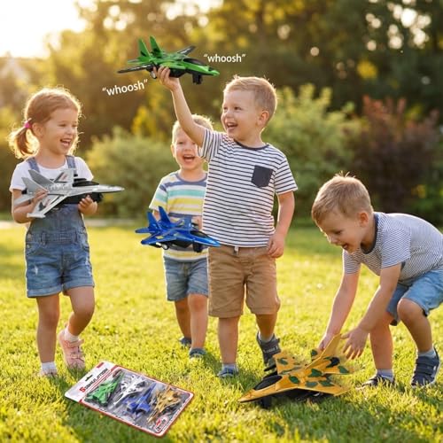 SHAKTISM Pull-Back Fighter Jets Toy Set, 4 Military Aircraft Models in Green, Blue, Silver, Gold Colors, Durable Plastic Construction, Ages 3+ - Image 5