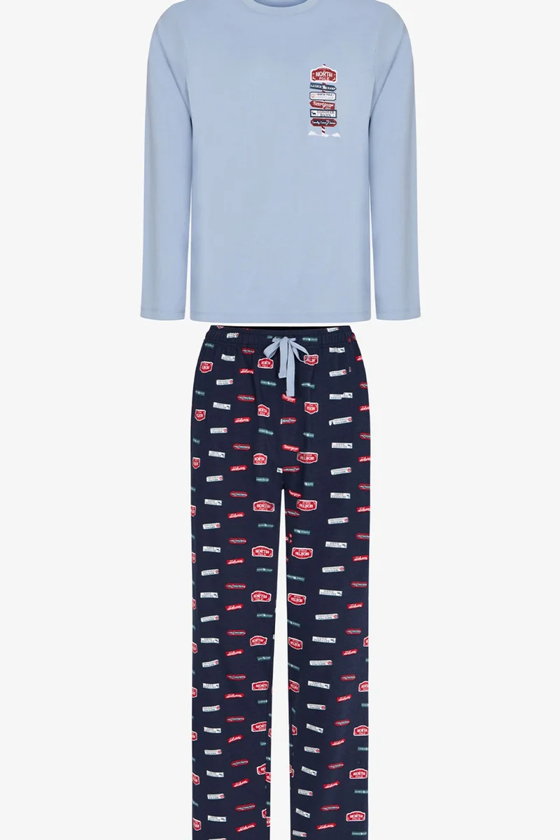 Penti PENTI Men's Aurora Station Geometric Patterned Long Sleeve Pajama Set