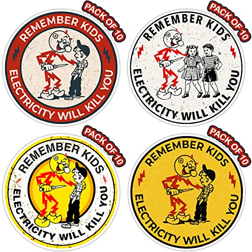 Maldora 40 PCS Reddy Kilowatt Sticker Remember Kids Electricity Will Kill You Electrician Warning Caution Danger Electrical Safety Funny Hard Hat Laptop Car Helmet - Image 1