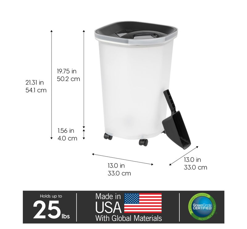 IRIS USA Premium Airtight Dog Food Storage Container, Up to 25 lbs, 60% Improved Airtightness with Seal & Air Valve, 2 Cup Scoop, Removable Wheels, Fit in Small Space, BPA Free, Black - Image 2