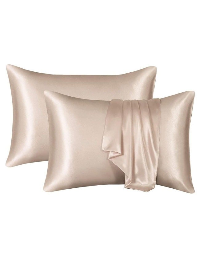ZCM-HAPPY Pack of 2 Skin-Friendly Silk Satin Pillowcases with Envelope Design, Smooth Pillowcase Hair-Friendly Pillowcase Luxurious Satin Pillow Covers For Better Sleep Anti-wrinkle Pillowcases for Sensitive Skin  - Image 1