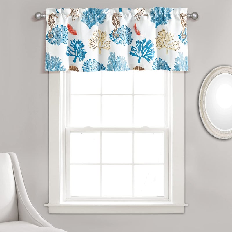 Lush Decor Lush Decor Coastal Reef Feather Light Filtering Window Curtain Valance 52 W x 18 L Blue  Coral  Under The Sea Valance  Coastal Curtain  Tropical Coral Curtain  Ocean  Beach Themed Valance 