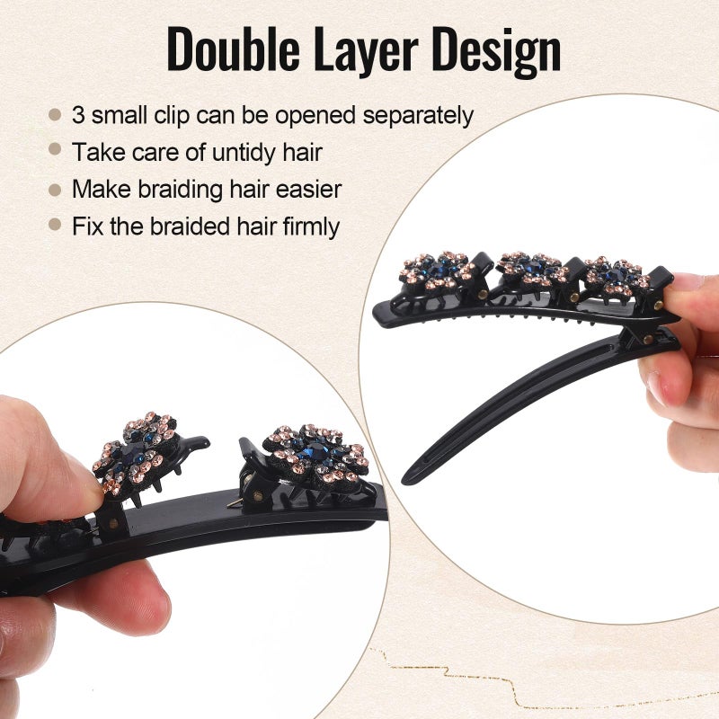 Sploziia Braided Hair Clips for Women, Sparkling Crystal Stone Pearl Barrette, 8PCS Rhinestone Decorative Barrette Clips with 3 Small Flower Hair Accessories for Women, Girls Styling Sectioning - Image 3