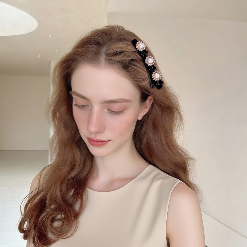 Sploziia Braided Hair Clips for Women, Sparkling Crystal Stone Pearl Barrette, 8PCS Rhinestone Decorative Barrette Clips with 3 Small Flower Hair Accessories for Women, Girls Styling Sectioning - Image 5