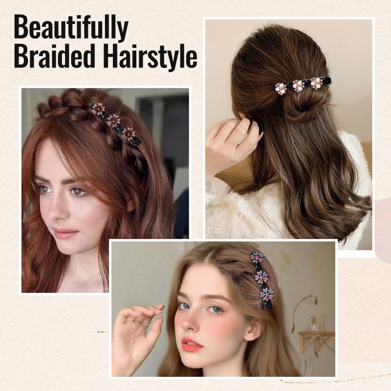 Sploziia Braided Hair Clips for Women, Sparkling Crystal Stone Pearl Barrette, 8PCS Rhinestone Decorative Barrette Clips with 3 Small Flower Hair Accessories for Women, Girls Styling Sectioning - Image 4