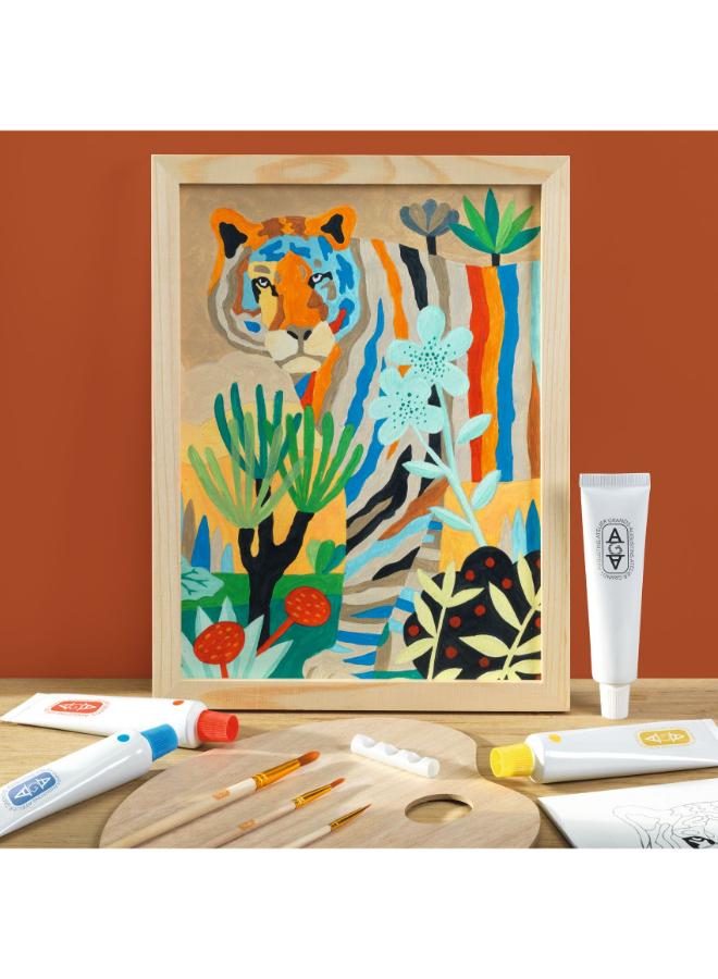 Djeco Atelier 22 Colour Mixing Art Kit, DIY Painting Set with Printed Canvas, Acrylic Paint Tubes, Wooden Palette, Brushes and Frame, Creative Craft Kit for Home Art Projects and Relaxing Painting - Image 3