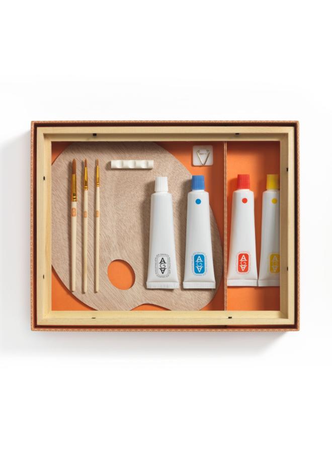 Djeco Atelier 22 Colour Mixing Art Kit, DIY Painting Set with Printed Canvas, Acrylic Paint Tubes, Wooden Palette, Brushes and Frame, Creative Craft Kit for Home Art Projects and Relaxing Painting - Image 4