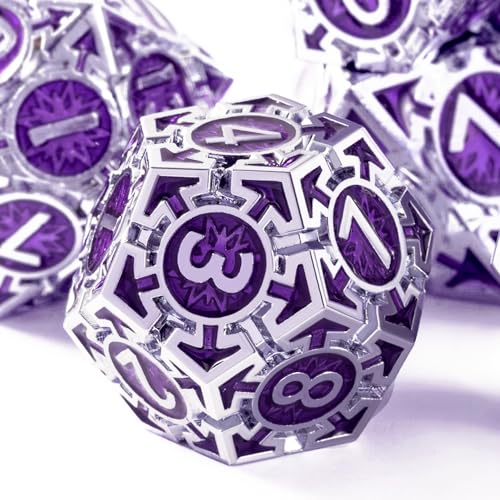 RULE DICE Metal DND Dice Set High Artistic Making Dungeons and Dragons Dice Large Weighted Metallic DD Dice Sets Polyhedral Role Playing Dice for MTG RPG Silver Purple D and D Dice with DND Gift Box - Image 1