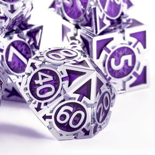 RULE DICE Metal DND Dice Set High Artistic Making Dungeons and Dragons Dice Large Weighted Metallic DD Dice Sets Polyhedral Role Playing Dice for MTG RPG Silver Purple D and D Dice with DND Gift Box - Image 5