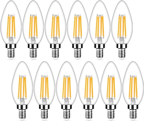 Yochoice 12-Pack Dimmable E12 LED Candelabra Bulbs 40Watt Equivalent, 2700K Warm White, 450Lumens, 4W B11 Vintage Chandelier Light Bulbs, LED Filament Clear Glass Candle Lamp for Ceiling Fan Home Decor1 - Image 1