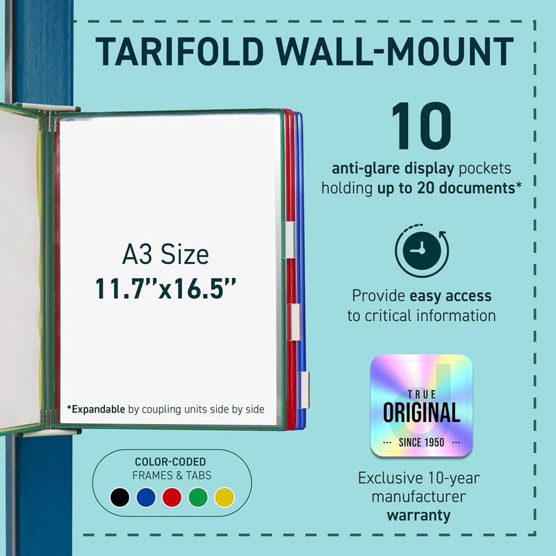 Tarifold DJOIS by - Wall Mount Reference System - Metal - For 11.7 x 16.5-inch Documents - 10 Double-Sided Display Pockets - 20 Sheet Capacity - Wire-Reinforced - Made in France - Assorted Colors - Image 2