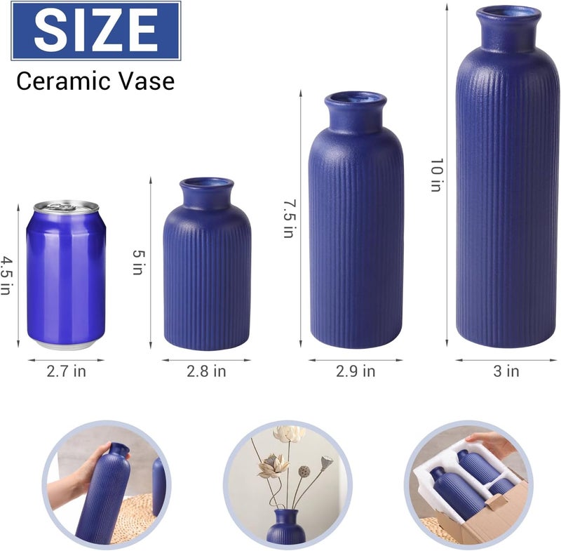 GUKJOB Small Navy Blue Ceramic Vase Set of 3, Boho Modern Navy Blue Flower Vase Room Decor, Farmhouse Decor, Vases for Your Kitchen, Bathroom, Bedroom, Living Room, Office&Shelf Centerpiece Table Decorations - Image 3