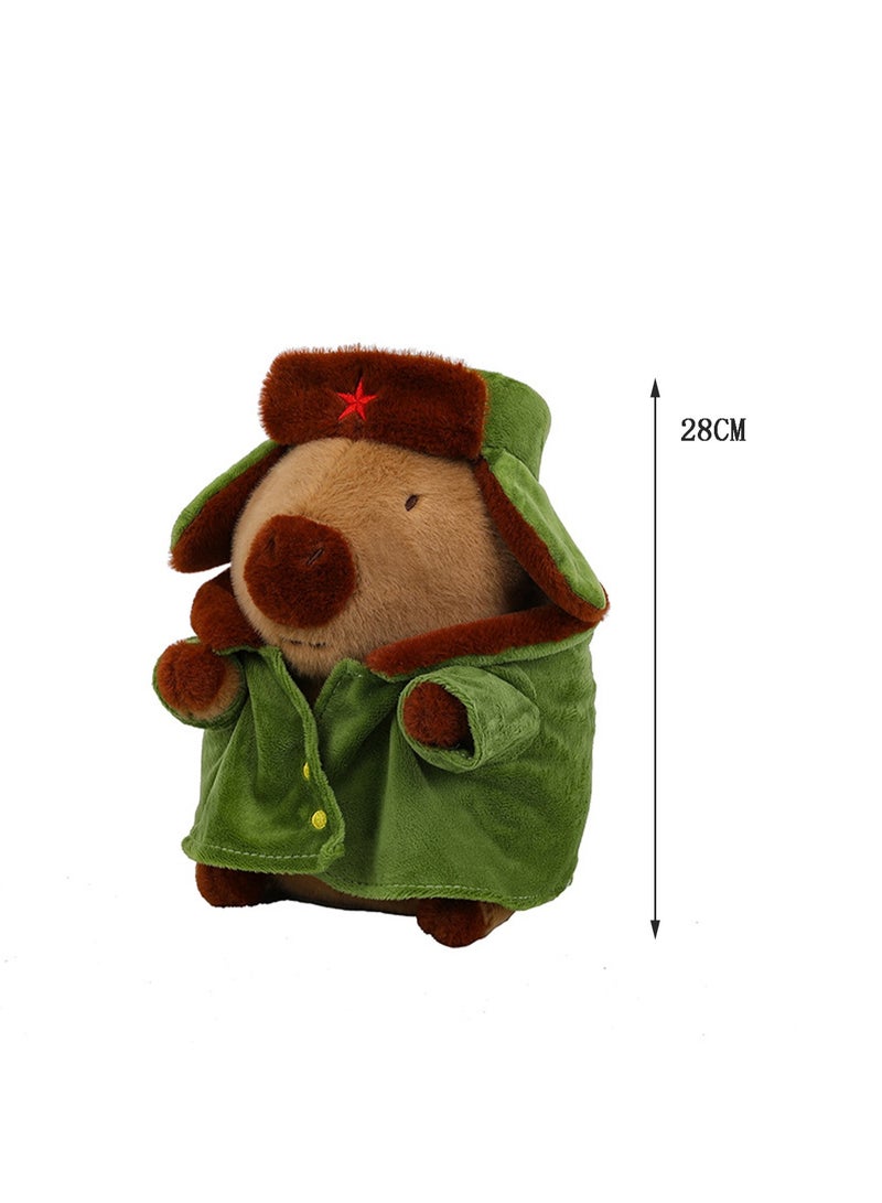 Cute Capybara Plush Toy Soft Stuffed Cute Doll Gift for Boys and Girls of All Ages (Green Coat + Hat) Style - 28cm - Image 2