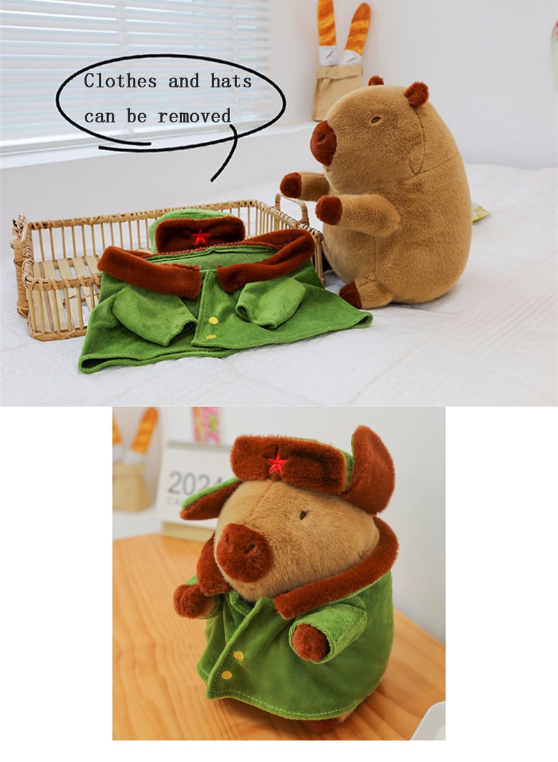 Cute Capybara Plush Toy Soft Stuffed Cute Doll Gift for Boys and Girls of All Ages (Green Coat + Hat) Style - 28cm - Image 4