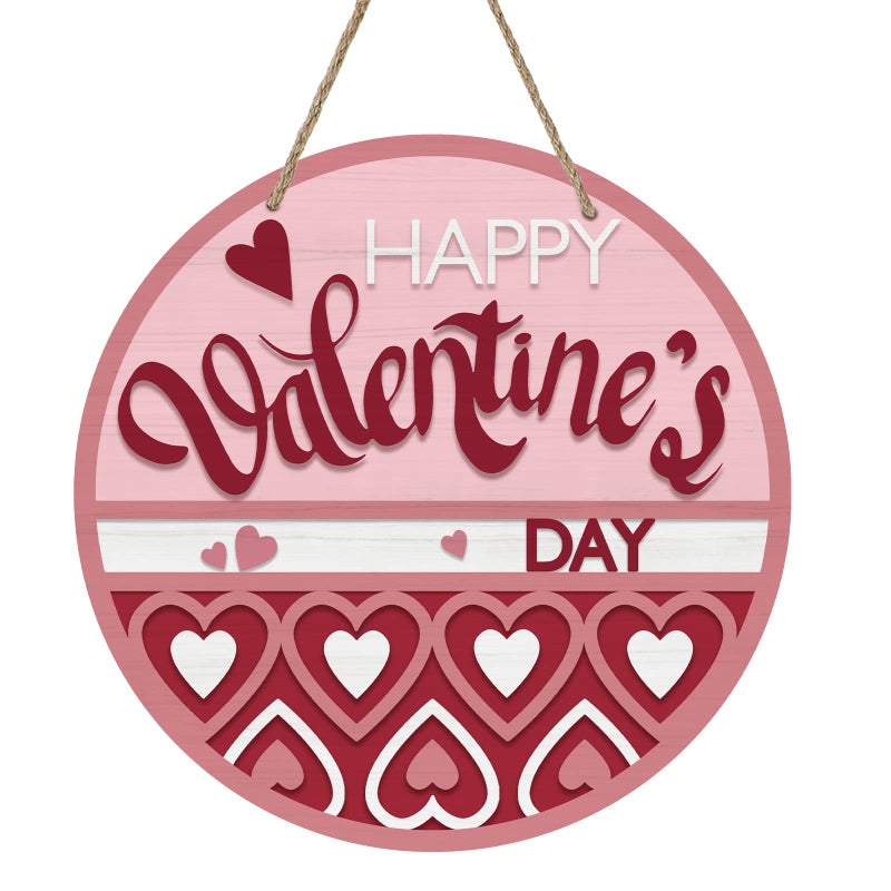 Deroro Happy Valentine's Day Sign for Front Door Decor, Red Pink Love Hearts Wood Door Hanger for Outdoor Outside Porch, Anniversary Wedding Wooden Wreath Indoor Wall Hanging Decoration - Image 1