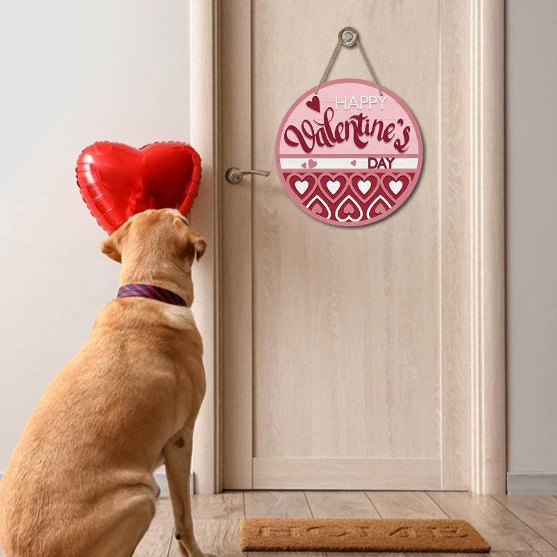 Deroro Happy Valentine's Day Sign for Front Door Decor, Red Pink Love Hearts Wood Door Hanger for Outdoor Outside Porch, Anniversary Wedding Wooden Wreath Indoor Wall Hanging Decoration - Image 4
