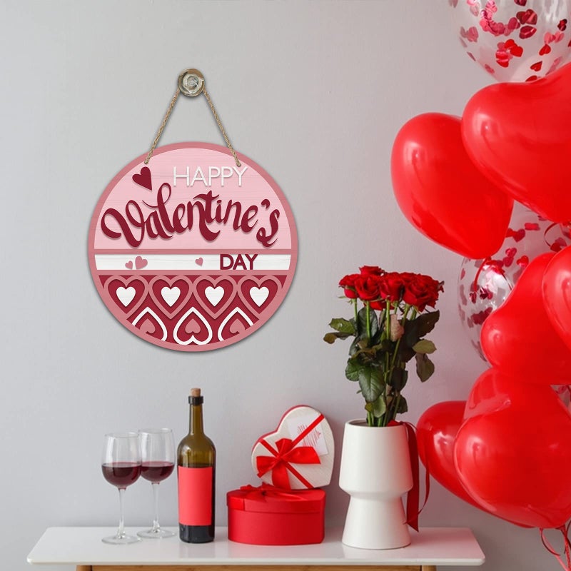 Deroro Happy Valentine's Day Sign for Front Door Decor, Red Pink Love Hearts Wood Door Hanger for Outdoor Outside Porch, Anniversary Wedding Wooden Wreath Indoor Wall Hanging Decoration - Image 5