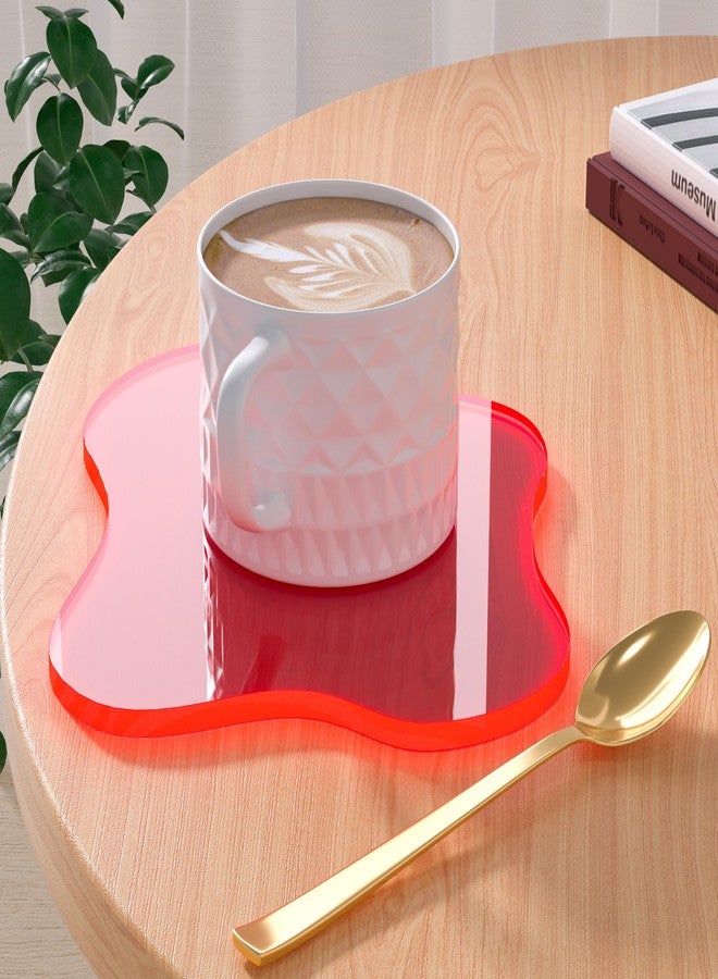 Leadiy Acrylic Coaster Decorative Plates,Coral Pink Bar Drink Coaster, Clear Cloud Shape Coffee Cup Coaster, Perfect for Tabletop Protection and Accessories Display.(Coral Pink) - Image 1