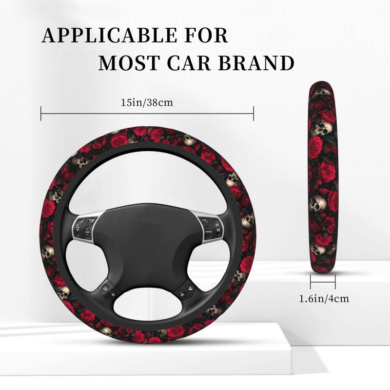 KARREAL Red Rose Skull Steering Wheel Cover, Non-Slip Breathable Neoprene Steering Wheel Covers, Car Accessories Universal 15 Inch Fit Auto, Suvs, Truck - Image 4