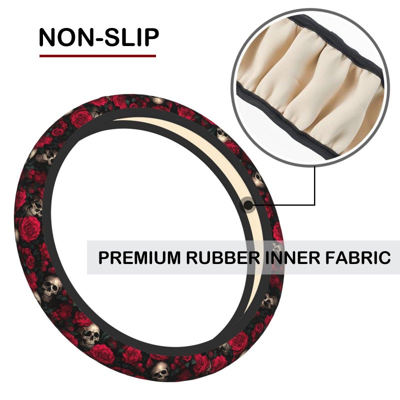KARREAL Red Rose Skull Steering Wheel Cover, Non-Slip Breathable Neoprene Steering Wheel Covers, Car Accessories Universal 15 Inch Fit Auto, Suvs, Truck - Image 5