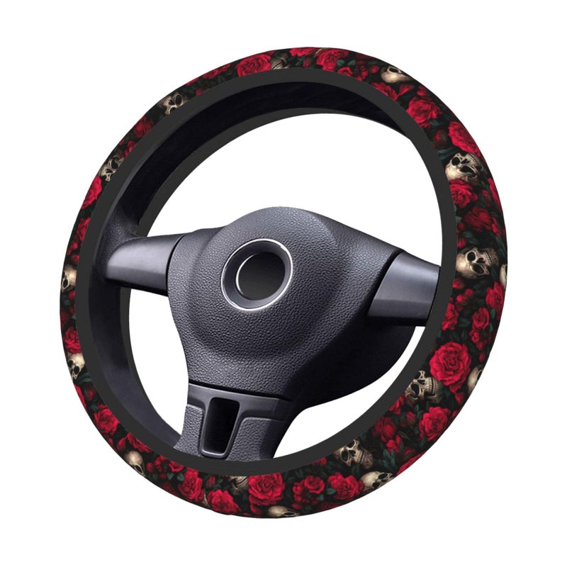 KARREAL Red Rose Skull Steering Wheel Cover, Non-Slip Breathable Neoprene Steering Wheel Covers, Car Accessories Universal 15 Inch Fit Auto, Suvs, Truck - Image 2