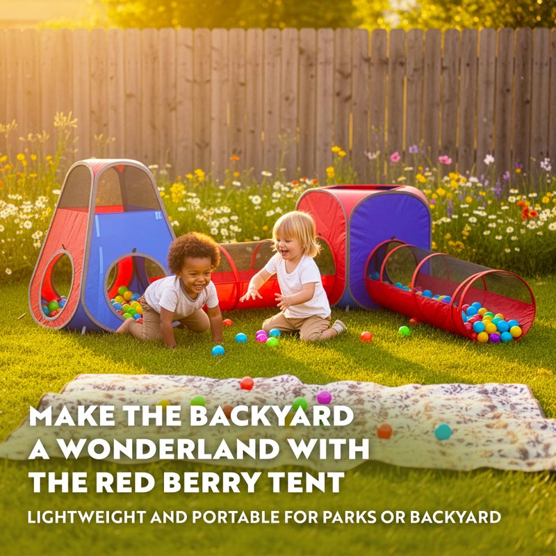 Playz 4pc Pop Up Play Tent and Tunnel Bundle for Toddlers and Kids - Indoor & Outdoor Playhouse with Storage Bag, Red & Blue - Image 2