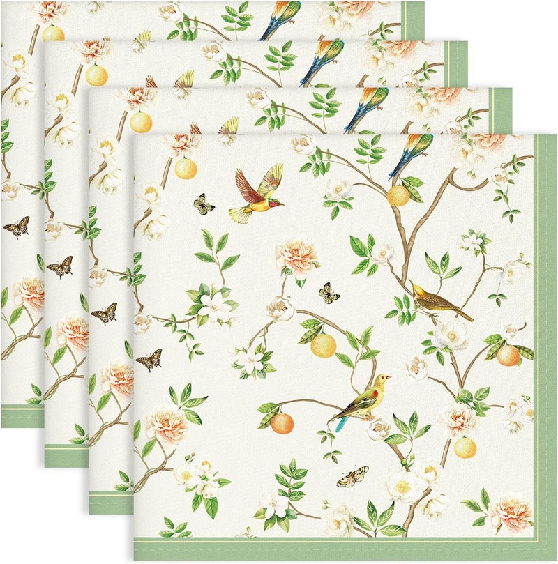Arquiel Bird Branch Napkins 1818 Inch Floral Dinner Cloth Napkins Set of 4 Washable Cotton Soft Absorbent Square Napkins for Dining Kitchen Party Wedding Decoration - Image 1