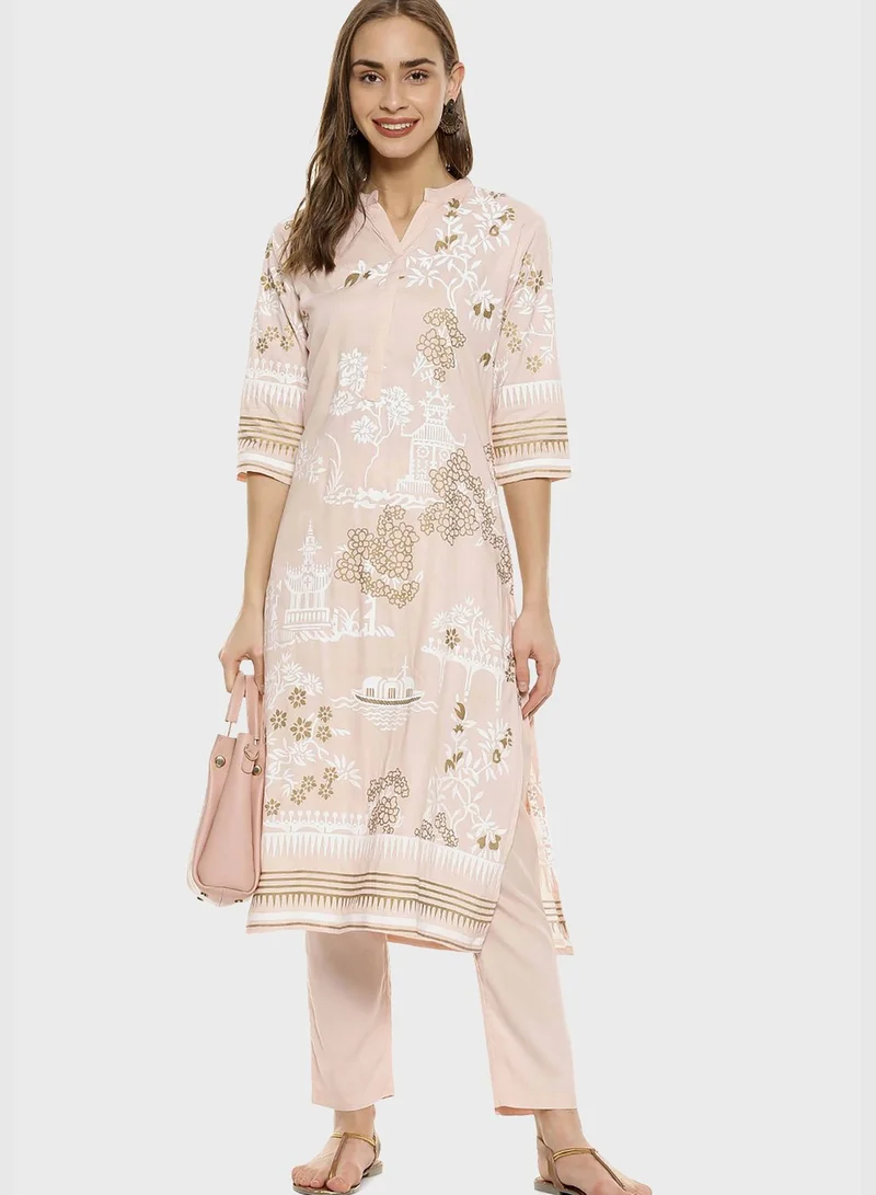 Instafab Printed Kurti and Pant Set