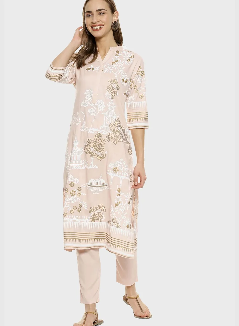 Instafab Printed Kurti and Pant Set