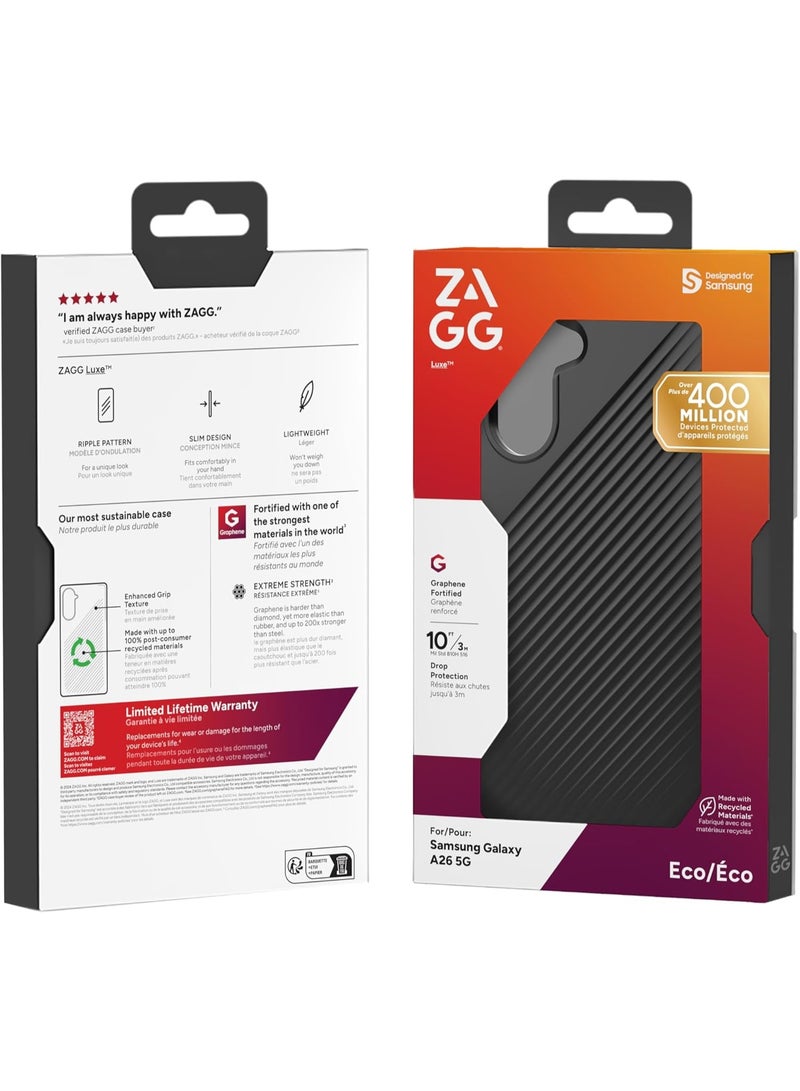 زاج جراب فاخر لهاتف Samsung Galaxy A26 5G - حماية من السقوط من ارتفاع 10 أقدام، صديق للبيئة، متوافق مع الشحن اللاسلكي، تصميم نحيف وخفيف الوزن، نمط متموج لقبضة آمنة، أسود - Image 1