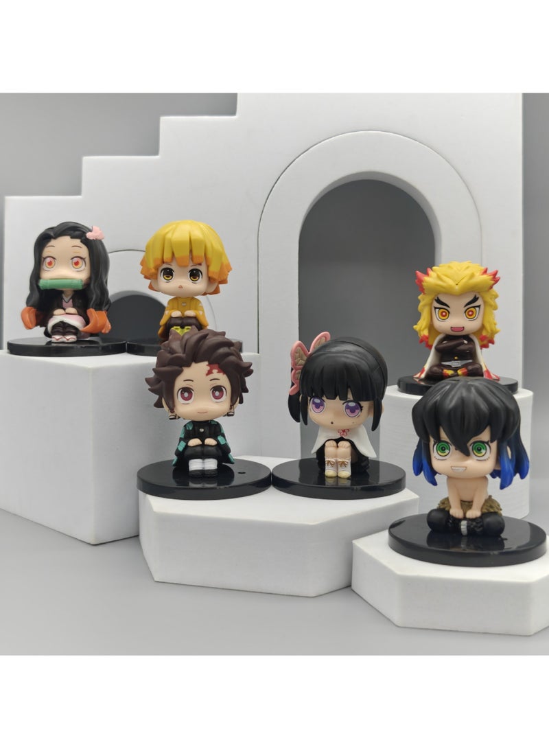 عام طقم تماثيل جلوس من «Demon Slayer» مكوّن من 6 قطع: تانجيرو، بترفلاي، أغاتسوما وزينيتسو؛ دمى زخرفية يمكن استخدامها كديكور أنيق داخل الغرفة. - Image 1