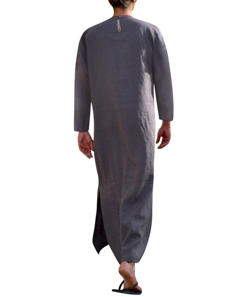 Jacansi Men's Solid Color Oversized Middle Eastern Long Sleeve V Neck Long Thobes Purple #1 3XL - Image 2