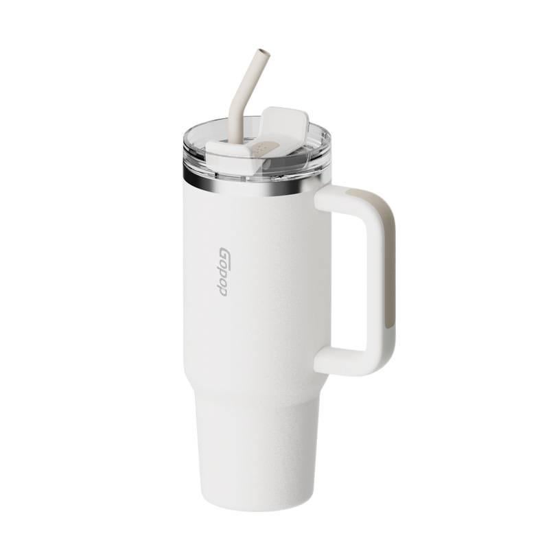 1250 ml Stainless Steel Coffee Mug with Straw Top - Image 2