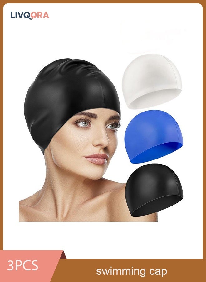 ليفقورا طقم 3 قبعات سباحة سيليكون للرجال والنساء – مقاومة للماء، ناعمة ومريحة، مثالية للشعر الطويل والقصير، للاستخدام في السباحة أو الاستحمام - Image 1