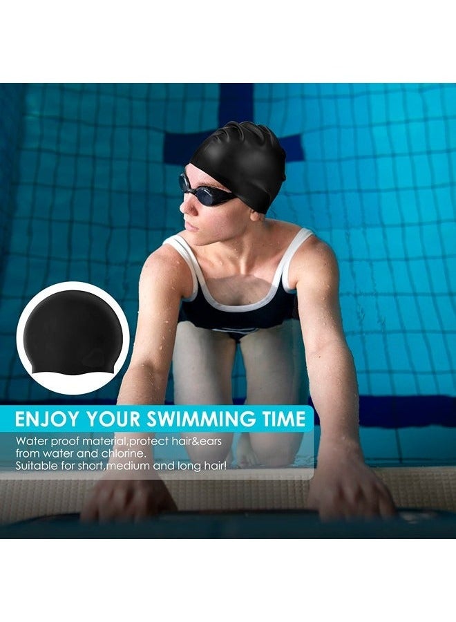 ليفقورا طقم 3 قبعات سباحة سيليكون للرجال والنساء – مقاومة للماء، ناعمة ومريحة، مثالية للشعر الطويل والقصير، للاستخدام في السباحة أو الاستحمام - Image 2