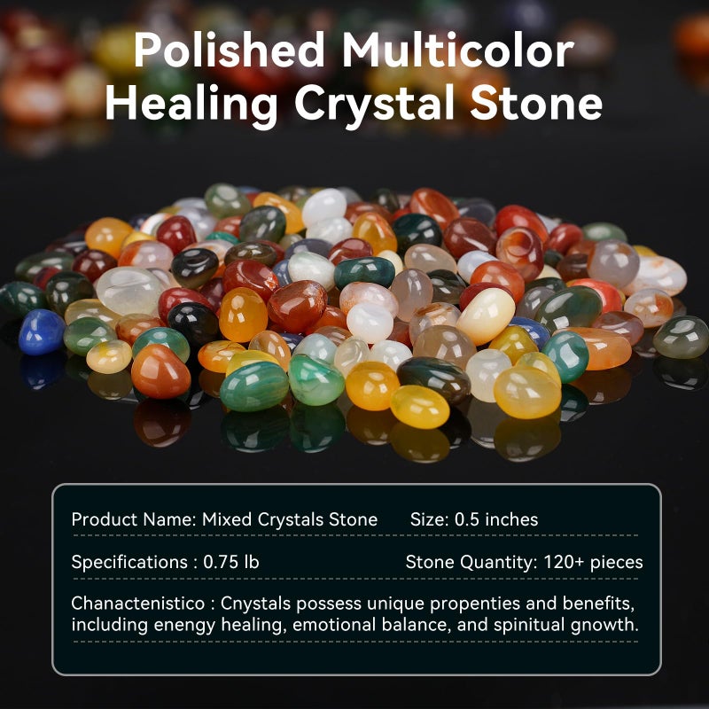 Rahato ï»¿Polished Crystals and Healing Stones, 120 Pcs, 0.5" Rocks for Tumbling, Healing, Reiki, Meditation, Crafting, Home Decor, Multicolor - Image 2