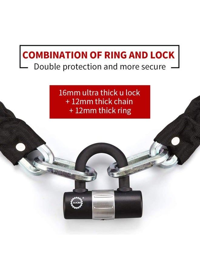 AKM Anti-Theft Motorcycle Chain Lock 3-Foot Heavy Duty Bike Chain Locks with 4 Keys 12mm Thick Cut Proof Security Bicycle Chain Lock 16mm U Lock Disc Lock for Moped,Scooter,Gates - Image 5