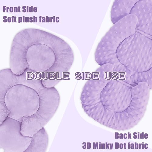 GFU Infant Car Seat Insert Head and Body Support GFU Reversible Newborn Insert for Carseat with Strap Pads Soft Stroller Cushion Pillow Insert for Boys and Girls Fits for Stroller Swing Purple - Image 3