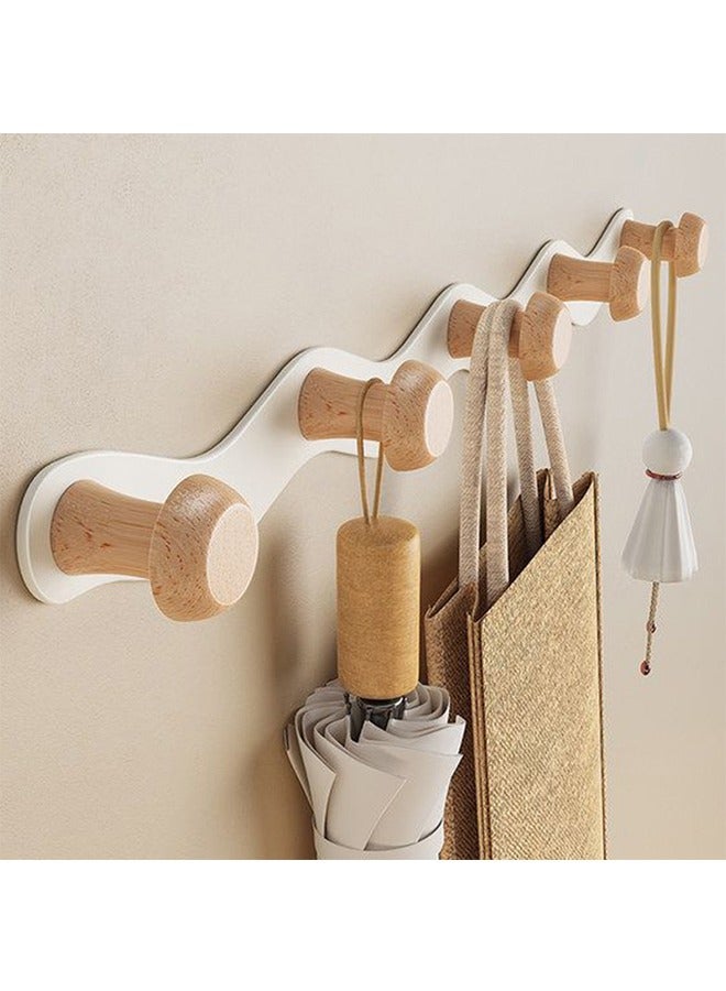 Non perforated wave hook, wooden adhesive hook, living room key holder, bedroom entrance wall hanging, home door hanging, clothes hook behind the door - Image 1