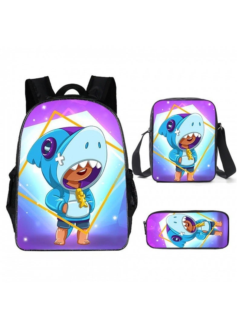 Brawl Stars Student Cartoon Anime Backpack Three-Piece Set 29*16*42cm