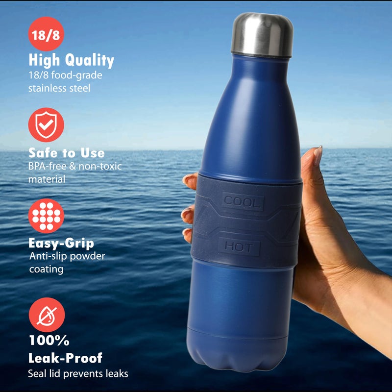 Bister Water Bottle 0.75 L – Matte Dark Blue Insulated Stainless Steel Bottle with Cool/Hot Grip Band, TempShield Technology, Keeps Drinks Cold for 24 Hours & Hot for 12 Hours, BPA-Free & Leak-Proof - Image 5