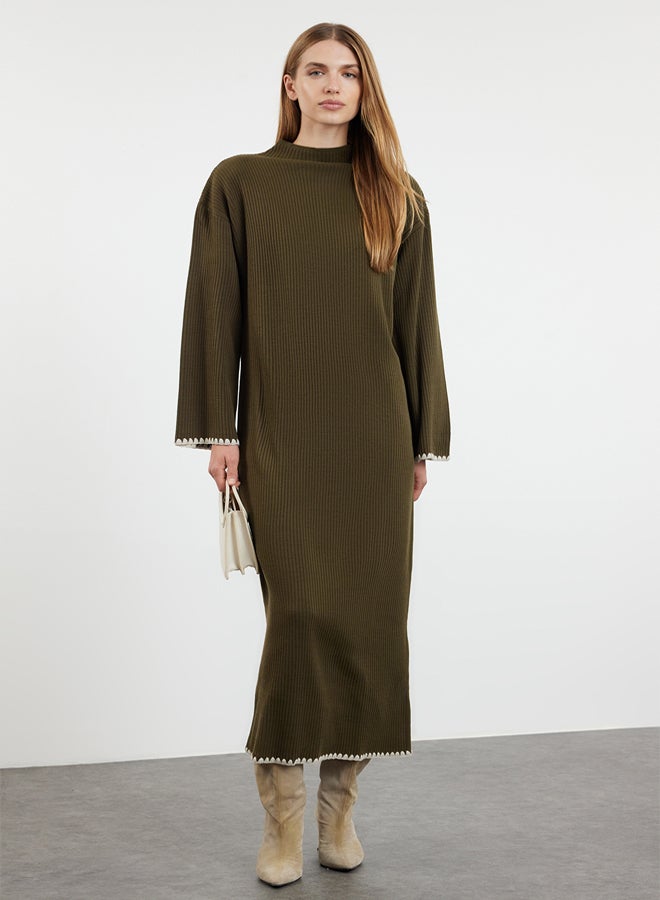trendyol Khaki Stitching Detailed Long Knitwear Dress TCTAW25EB00001  - Image 1