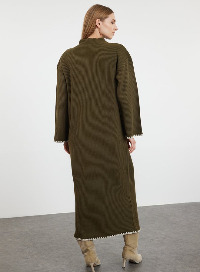 trendyol Khaki Stitching Detailed Long Knitwear Dress TCTAW25EB00001  - Image 5
